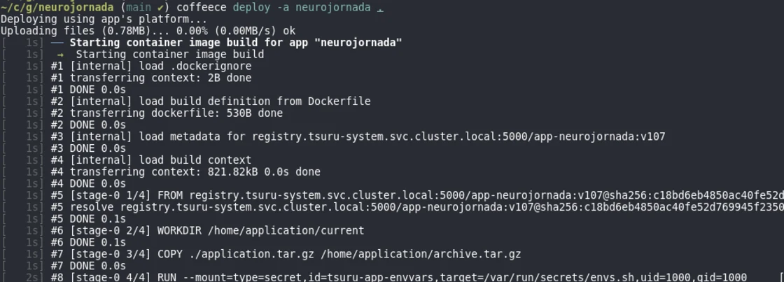Terminal após coffeece deploy
